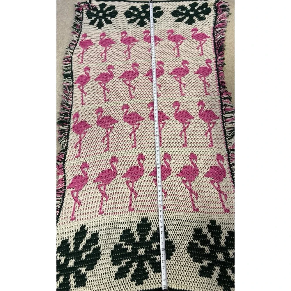 handmade crochet afghan blanket W/flamingo & monstera leaf border